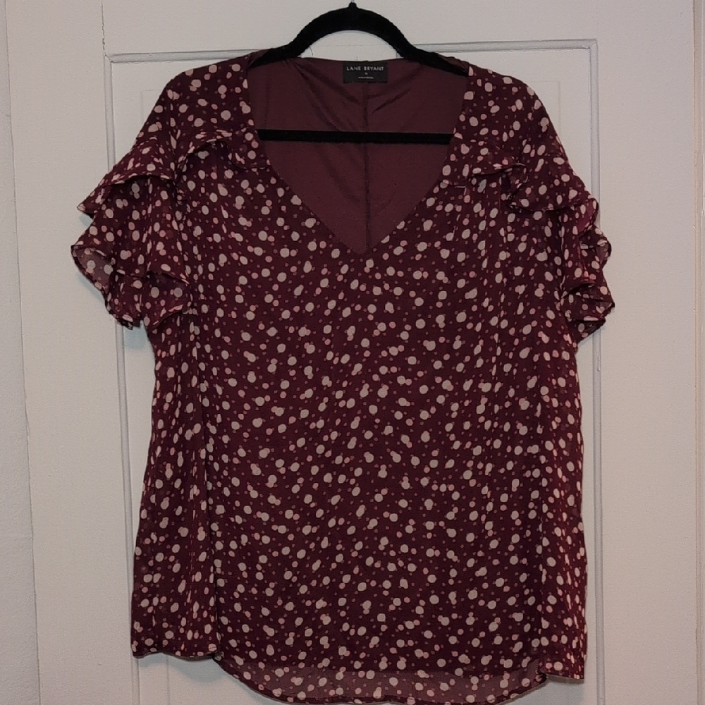 Lane Bryant Red Ruffled Short Sleeve Blouse